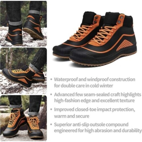 ulogu Men's Snow Boots Waterproof Fur Lined Booties Non-Slip Lightweight Winter - Picture 1 of 9